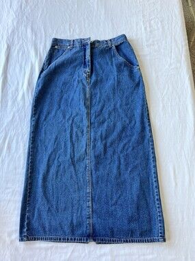 Vintage Faded Glory Denim Jean Skirt Midi Blue SZ 10 Y2K Casual Classic Western